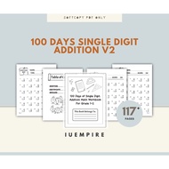 IU13 - PDF/Softcopy 100 Days Single Digit Addition V2 117 Pages (7-9 Years)
