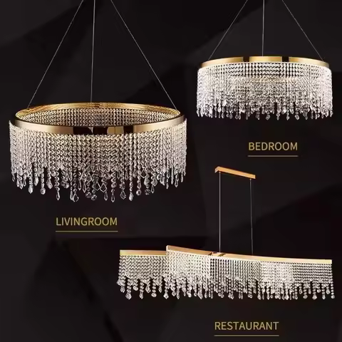 Factory Selling Nordic K9 Crystal Chandelier Luxury Hanging Lamp Gold Led Circle Ceiling Pendant Lig