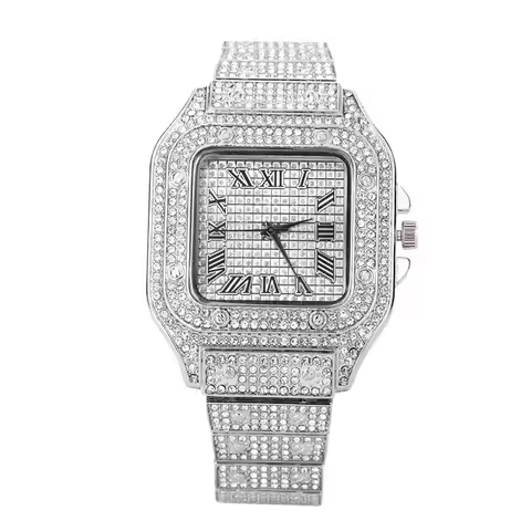 New Iced Out Women Men Watch Square Diamondd Black Numbers Quartz Luxury Hip Hop Wrist Watches Roman