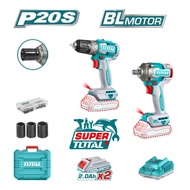 [ TOTAL ] (TCKLI20271) 20V Brushless Combo Kit Impact Wrench 400Nm + Impact Drill | 2x2.0Ah Battery