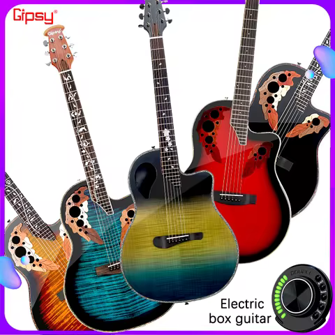 Gipsy SFT Solid Folk Guitar 41 36 38 40 inch Grape soundhole Electric Box Carbon fiber travel Black 