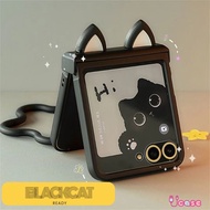 [UCase ] | Samsung Z Flip Cute Black Cat Ears Case | For Samsung Z Flip 6 5 4 3 | Z Flip 6 | Z Flip 