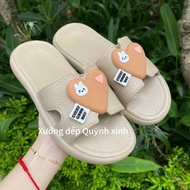 QX041- H-shaped strappy sandals with HEART stiker, 2cm flat sole, super light, super soft EVA materi