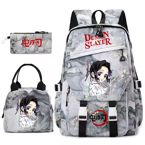 Demon Slayer Anime Backpack Set for Girls Demon Slayer 3Pcs School Bag Lunch Kit Pouch
