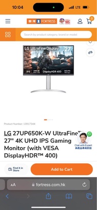 LG 27UP650K-W UltraFine 27" 4K UHD IPS Gaming Monitor