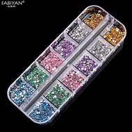 12Grids/Box Nail Art  Multi Color Flat Glitter Rhinestones 3D Charm Nail Decorations Accessories Shi