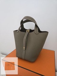 全新 Hermes Picotin 18 大象灰 金扣 Etoupe GHW Stamp G