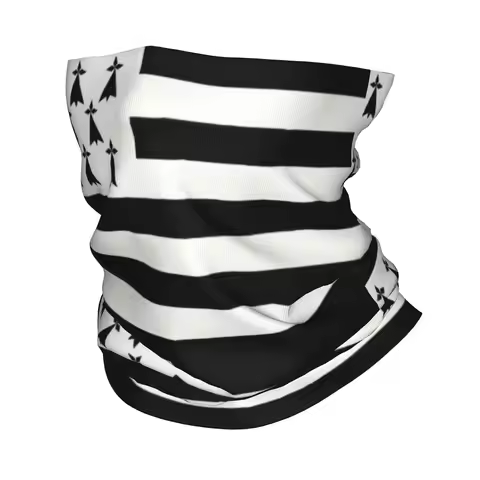Custom Flag of Brittany Neck Gaiter Women Men Windproof Winter France Region Sign Identity Nation Ba