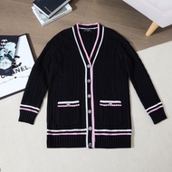 CHANEL 23P 黑粉白撞色絞花針織開衫 Size40