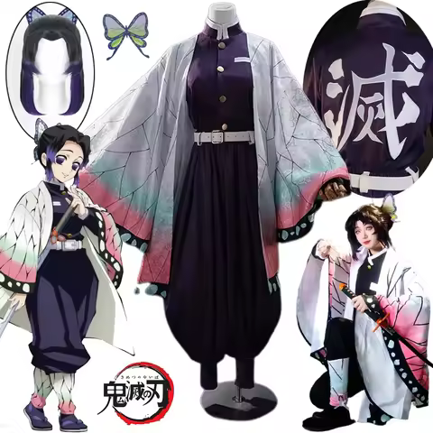 Anime Kochou Shinobu Cosplay Costume Shinobu Kochou Kimono Wig High Quality Uniform Halloween Party 