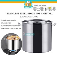 STAINLESS STEEL SUS304 HIGH STOCK POT TALL STOCK POT WITH LID (5.5L / 11L / 19.5L / 30L)