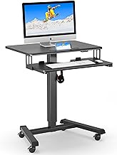 BONTEC Mobile Standing Desk with Keyboard Tray, Mobile Podium, Computer Workstation Up to 33Lbs, Laptop Sit or Stand Desk on Wheels, Height Adjustable Stand Up Table for Living Room, Bedroom, Office