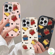 For iPhone 7 8 X 11 12 13 14 15 Cute Bear Doll Metal Photo Frame Chubby Creative Mobile Phone Case U