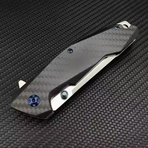 59HRC Outdoor Survival EDC Folding Knife 7CR13MOV Steel Carbon Fiber Handle Pocket Tactical Utility 