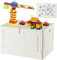 Folding Storage Box with Large Building Lid for Duplo Blocks, 28L Collapsible Storage Bin with Back 