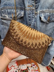 Vintage Bag  啡金色幾何菱格圖案串珠 手提包/斜孭袋/側孭袋。Only&One