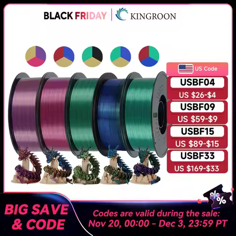 KINGROON 5KG Silk Tricolor PLA Filament 1.75mm, Three-colour Coextrusion 3D Printing Material, New C