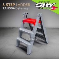 3-Step Thick, Sturdy Folding Ladder for Car Washing, 3-Tier Workshop Detailing Ladder, Anti-Slip, Fo