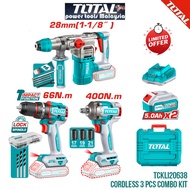 Total Cordless Limited 3pcs Combo Set with Hammer Drill (28mm) + Compact Drill (66nm) + Impact Wrenc
