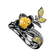 黃寶石14k金黃鑽石梅花求婚戒指套裝 獨特植物原石訂婚戒指組合