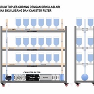 Aquarium Toples Cupang, Rangka Besi Siku dan Canister Filter-48 Toples