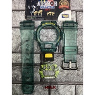 SET COMPLETE DW6900 JELLY HIJAU HULK BNB + G BUTTON + FP + BL BUCKLE JAPAN