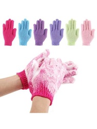 2入組隨機顏色五指沐浴手套，適用於家庭淋浴，兒童彈性磨砂背襯沐浴清潔手套