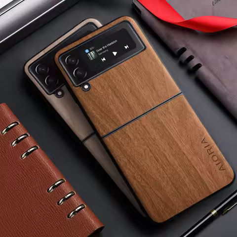 Case for Samsung Galaxy Z Flip3 Flip7 Flip6 zflip5 zflip4 5G bamboo wood pattern Leather cover for g