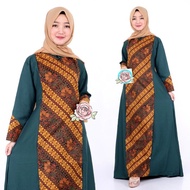 dress muslim gamis batik kombinasi polos modern pesta kondangan - hijau2