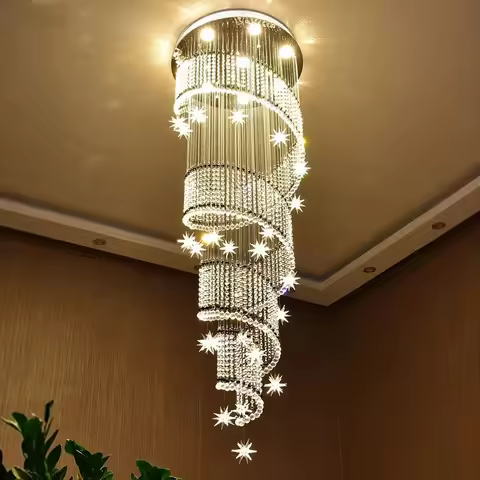 Modern Duplex Staircase Chandelier Villa Spiral Stairwell Loft Apartment Creative K9 Crystal Chandel