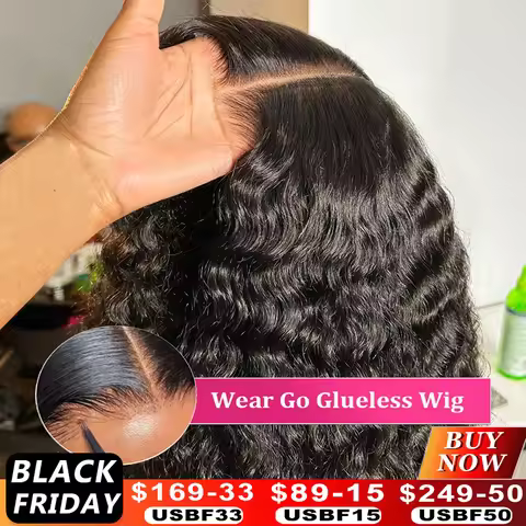 Water Wave Glueless Wig Human Hair Curly HD Frontal Wig 210% Deep Wave Lace Front Wigs Wear Go 5x5 9