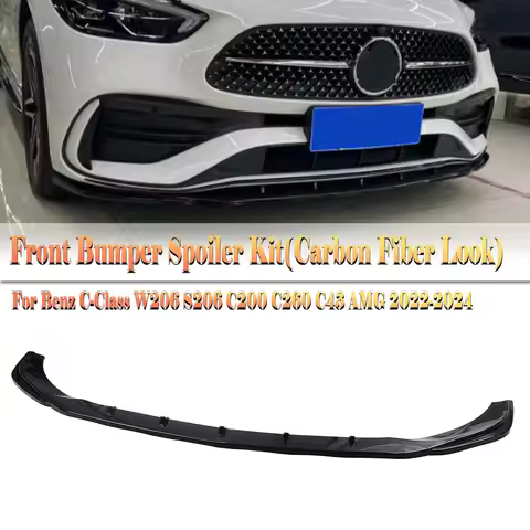 Front Bumper Spoiler Lip Carbon Fiber Look/Gloss Black Splitter For Mercedes Benz C Class W206 S206 