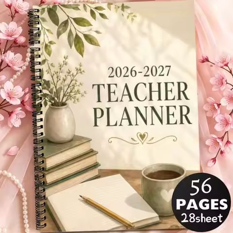 A5 2026-2027 Teacher Planner, Aesthetic Watercolor Greenery Cover Academic Planner , Lesson Plan Rec