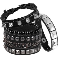 4 Pcs Punk Rock Studded Bracelets Gothic Leather Bracelet for Men Women Gothic Jewelry Punk Accessor