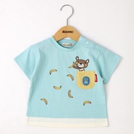 日本 ZOOLAND - 印花口袋純棉短袖上衣-小熊香蕉-水藍