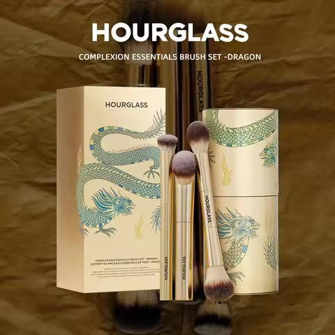 HOURGLASS Complexion Essentials Brush Set -Dragon series 3 makeup brushes with a Packaging box and a
