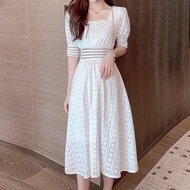 Dress Midi Lacey Bordir Lubang Peri Putih T Fashion Korea Ssb
