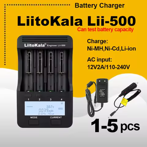 1-5PCS LiitoKala Lii-500 LCD 3.7V/1.2V AA/AAA 18650/26650/16340/14500/10440/18500 Battery Charger wi