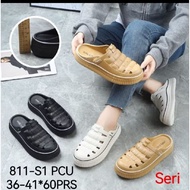 HJ-811 POWER ALINA RUBBER SLOP SANDALS SMALL STRIPEDWanita 3 CM HEEL SIZE 36-41