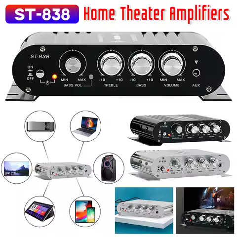 ST-838 Home Theater Amplifiers HiFi 2.1 Channel Power Amplifier Stereo Bass Sound Car Home Amp Media