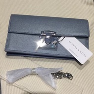 絕版一個Steel Blue | New Charles&Keith Clutch Metallic Push Lock Long Wallet Chain Shoulder Chain Crossb