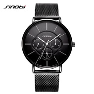 SINOBI Fashion Black Men's Watches Stainless Steel Mesh Band Casual Analog Quartz Wristwatch Dress Ladies Watch Montre Femme SYUE