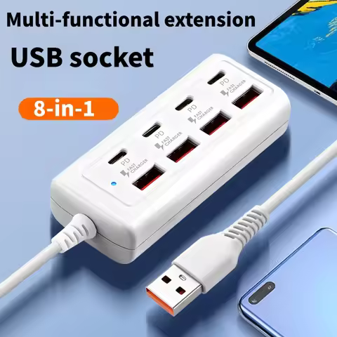KUBIE USB Hub 8 Port Multi USB Splitter Power Adapter Multiple Expander With On Off Switch For PC La
