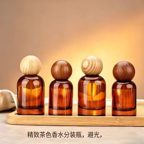Travel Perfume Bottle Amber Empty Perfume Spray Container Wooden Cap Spray Bottle Refillable Amber G