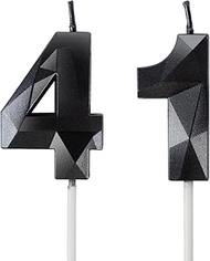 Birthday Candles Number 41 Black - 3D Black Candles for 41st Birthday Decoration (Number 41 Candle, 