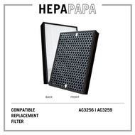 Compatible Philips AC3259 AC3256 FY3433 FY3432 Replacement HEPA and Carbon Deodorizing Filter [Combi