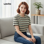 Lovito Women's Simple Side Stripe Casual Tshirt for Spring/Summer L155ED633