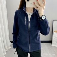 Jaket Bulu Wanita dengan Kolar Pendiri, Baju Bulu Polar Tebal, Jaket Luar dengan Lapik Dalaman, Jake