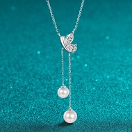 925 Sterling Silver Necklace Women Inlaid Moissanite Freshwater Pearl Necklace Plating pt950 Gold