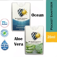 Pocket Hand Sanitizer 75% Isopropyl Alcohol Antibacterial 20ML Ocean Aloe Vera Spray Liquid Credit Card Size (MYSTORE)